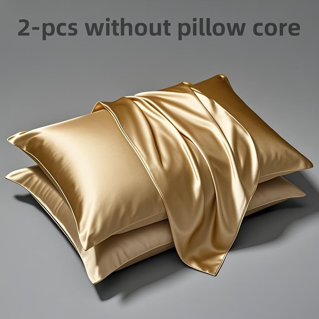2pcs Set Satin Pillowcases | Soft, Breathable, Smooth Polyester Covers for Sleep, Machine Washable