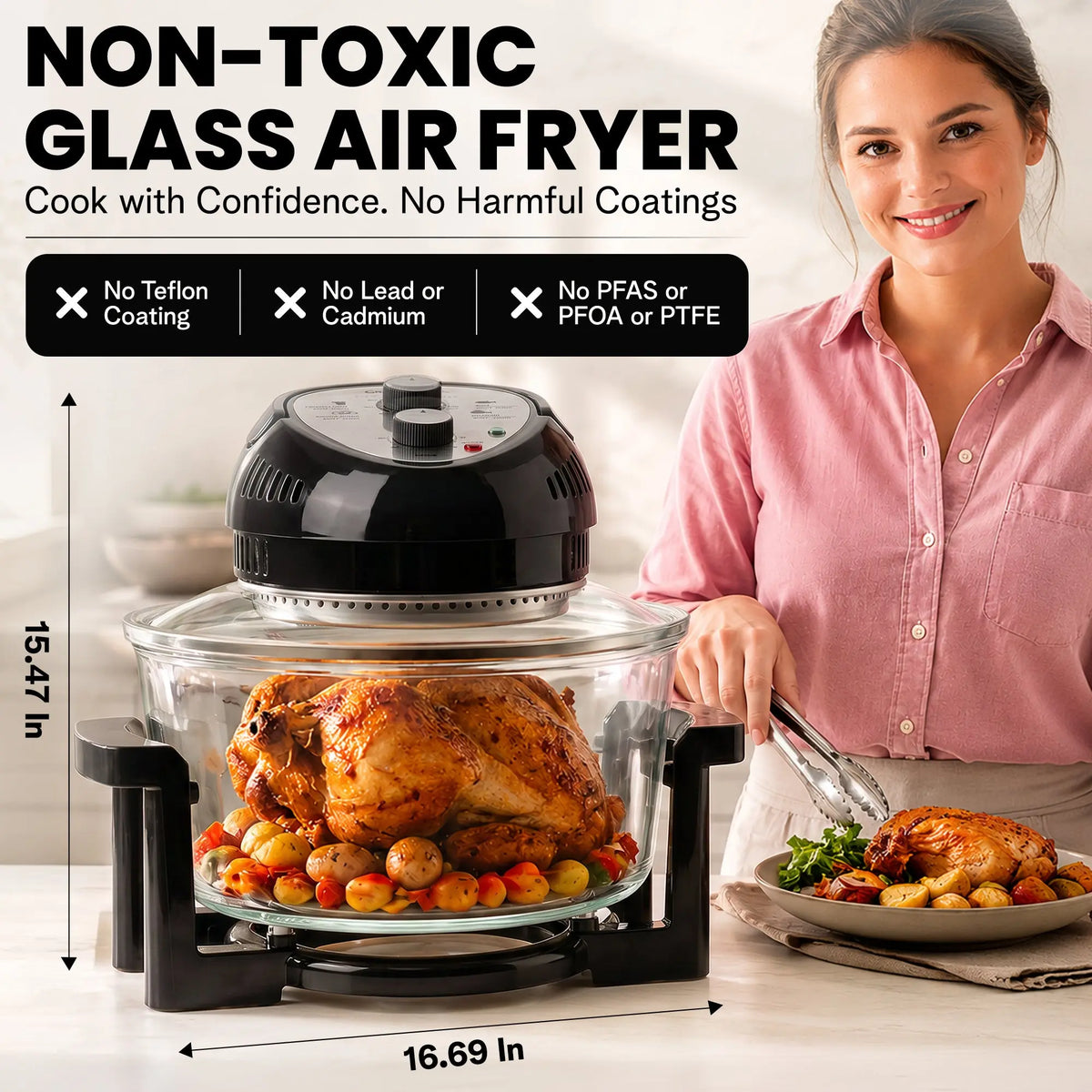 16 Quart Extra Large Oil-Less Air Fryer - Healthier, Crispier Cooking