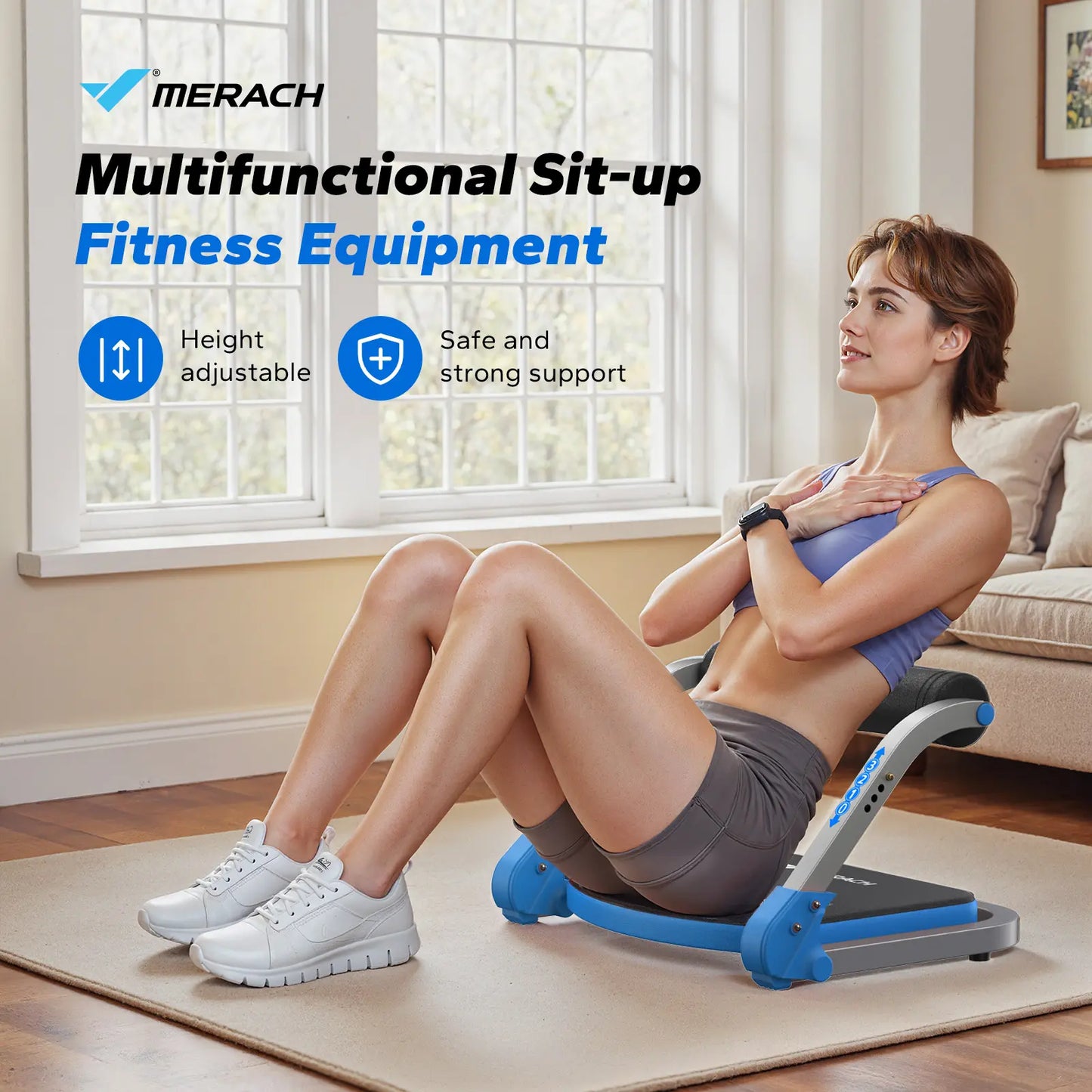 Sit-Up Exercise Equipment, 3-Level Adjustable Ab Crunch Machine Roll-up Machine, Core Trainer for Body Shaping & Muscle Building