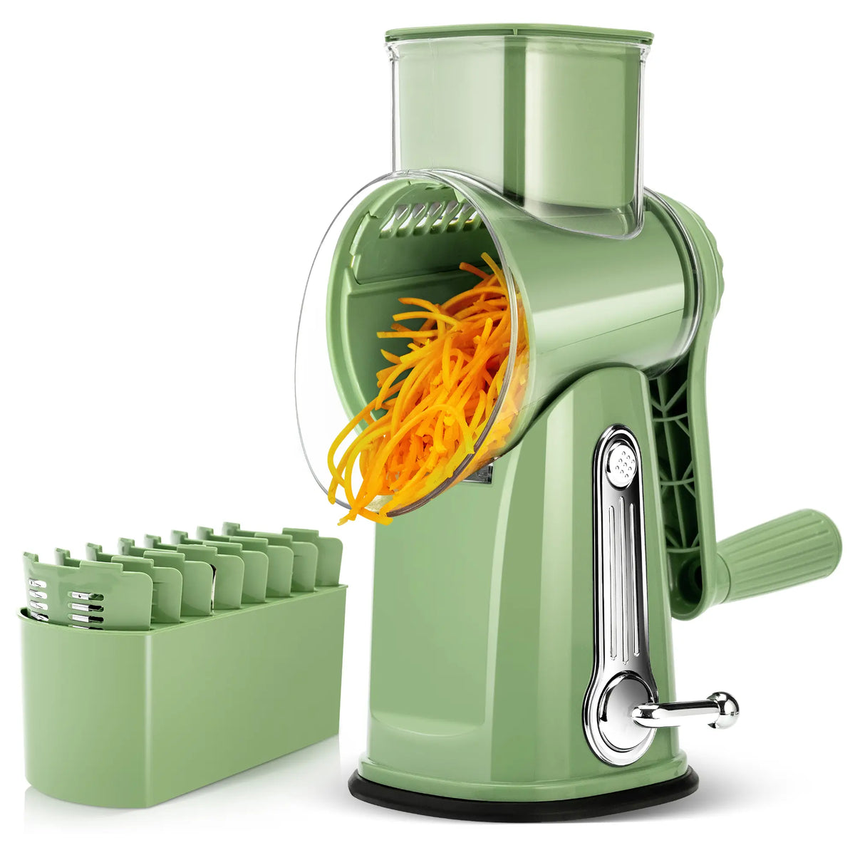 Rotary Grater | 5 Exquisitely Designed Blades in Different Shapes + Heavy-Duty Suction Cup Base