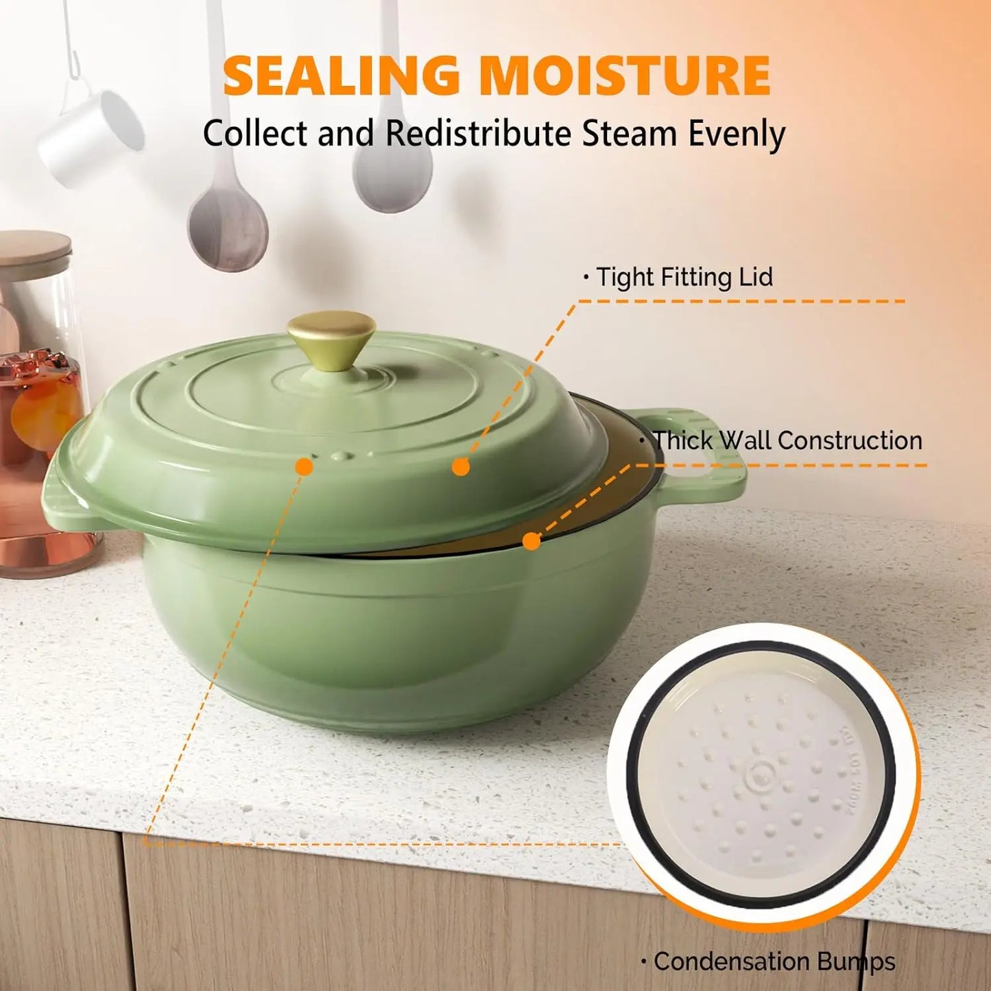 Enameled Cast Iron Round Dutch Oven, 5/6/7.5QT Pot with Lid &Dual Handles with Silicone Gloves,Oven Safe up to 500°F.