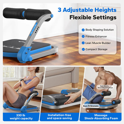 Sit-Up Exercise Equipment, 3-Level Adjustable Ab Crunch Machine Roll-up Machine, Core Trainer for Body Shaping & Muscle Building