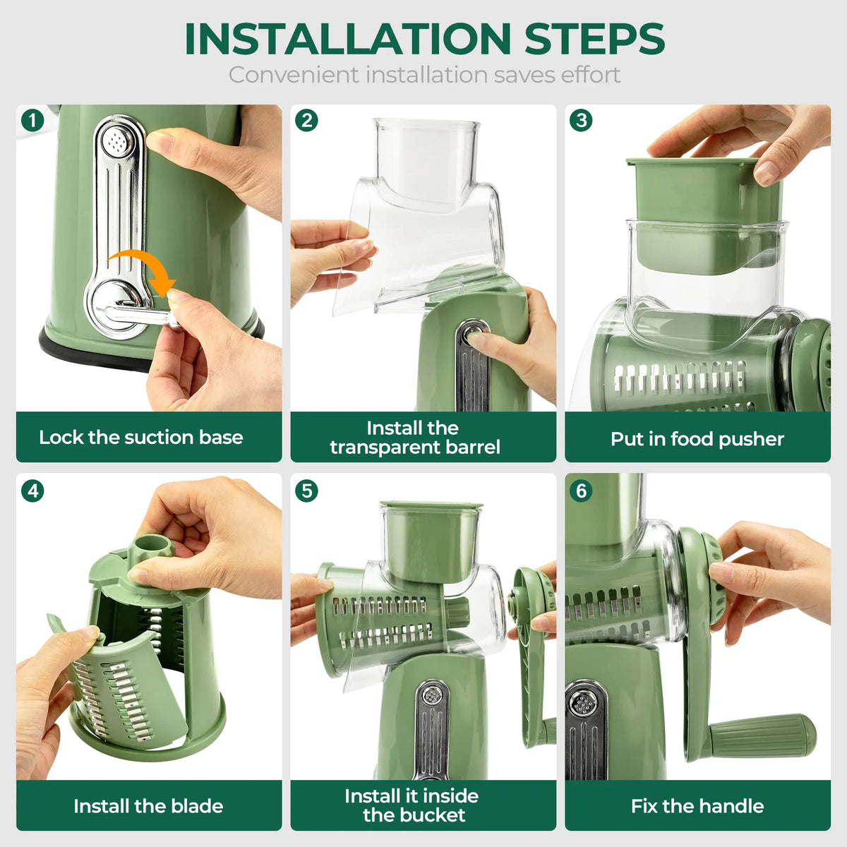 Rotary Grater | 5 Exquisitely Designed Blades in Different Shapes + Heavy-Duty Suction Cup Base