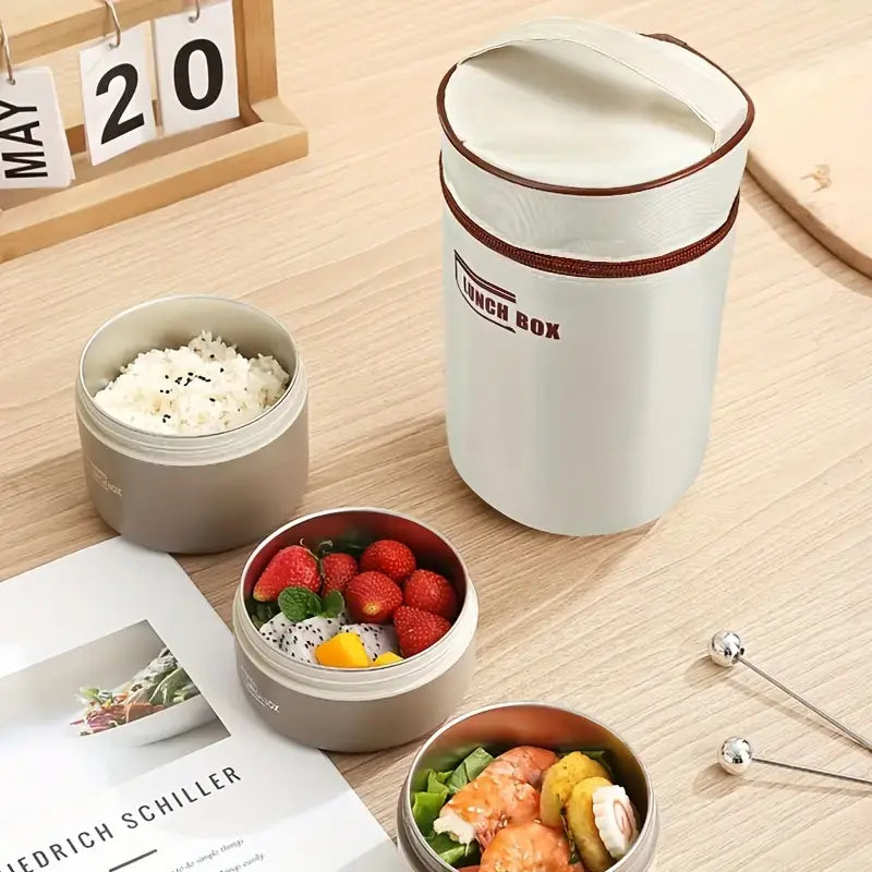 Portable Microwavable Stainless Steel Insulated Lunch Box Kit With Thermal Bag