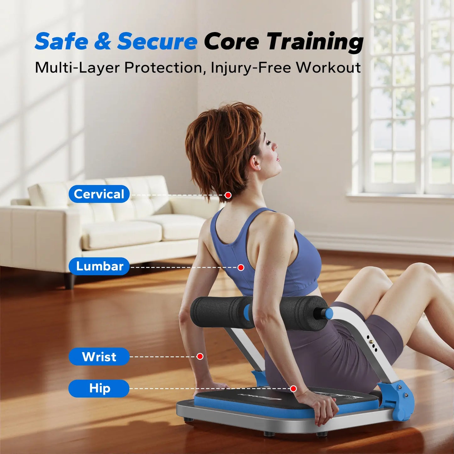 Sit-Up Exercise Equipment, 3-Level Adjustable Ab Crunch Machine Roll-up Machine, Core Trainer for Body Shaping & Muscle Building