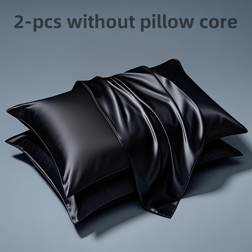 2pcs Set Satin Pillowcases | Soft, Breathable, Smooth Polyester Covers for Sleep, Machine Washable