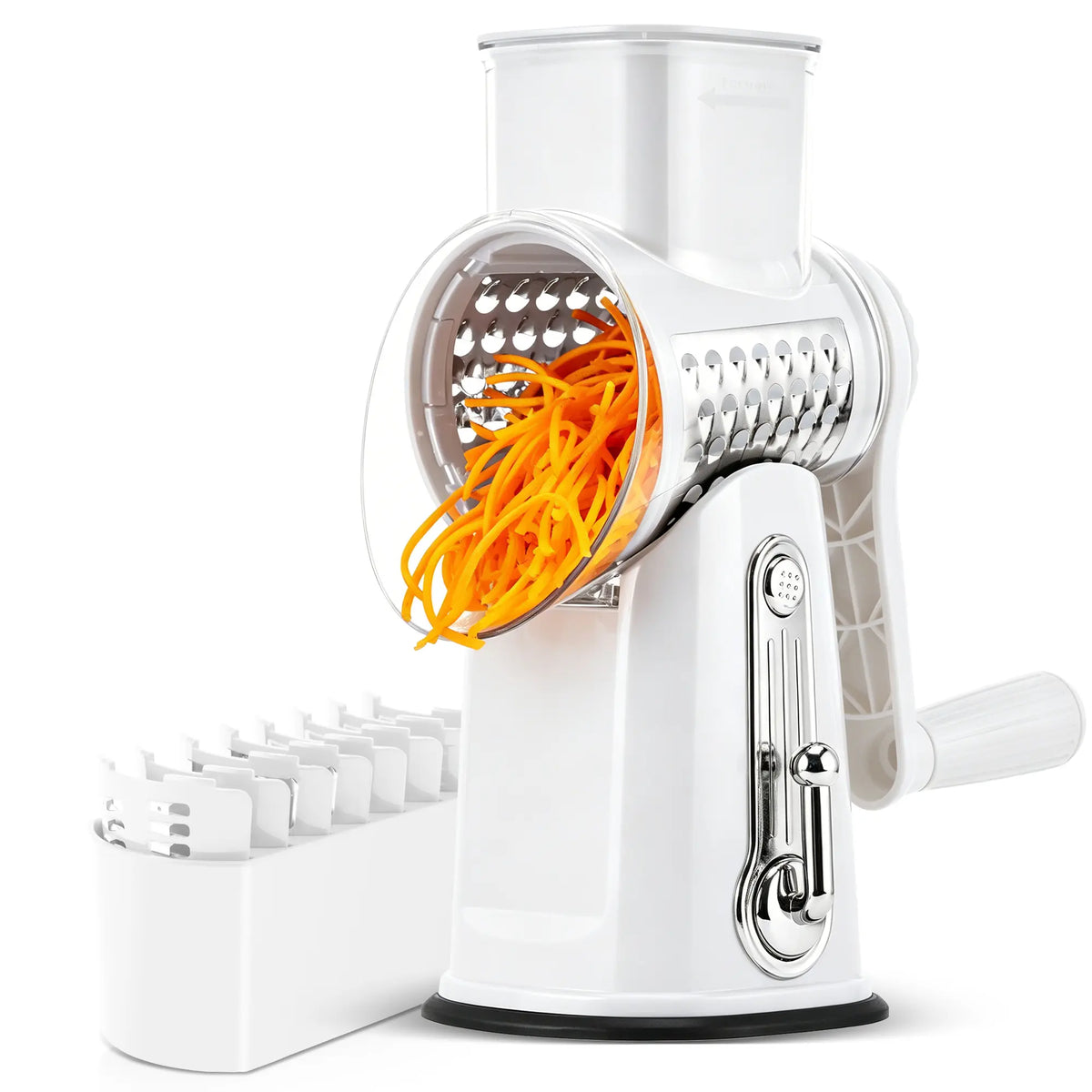Rotary Grater | 5 Exquisitely Designed Blades in Different Shapes + Heavy-Duty Suction Cup Base