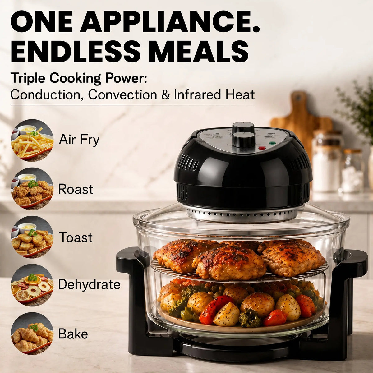 16 Quart Extra Large Oil-Less Air Fryer - Healthier, Crispier Cooking