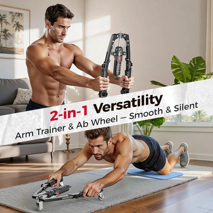 Adjustable Hydraulic Arm Trainer | 22-440lbs Foldable | Equipment with Ab Roller Wheel, Home Gym Exercise Equipment (Pad & Bag Incl.) for Men Women