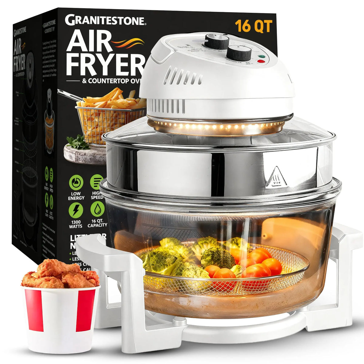 16 Quart Extra Large Oil-Less Air Fryer - Healthier, Crispier Cooking