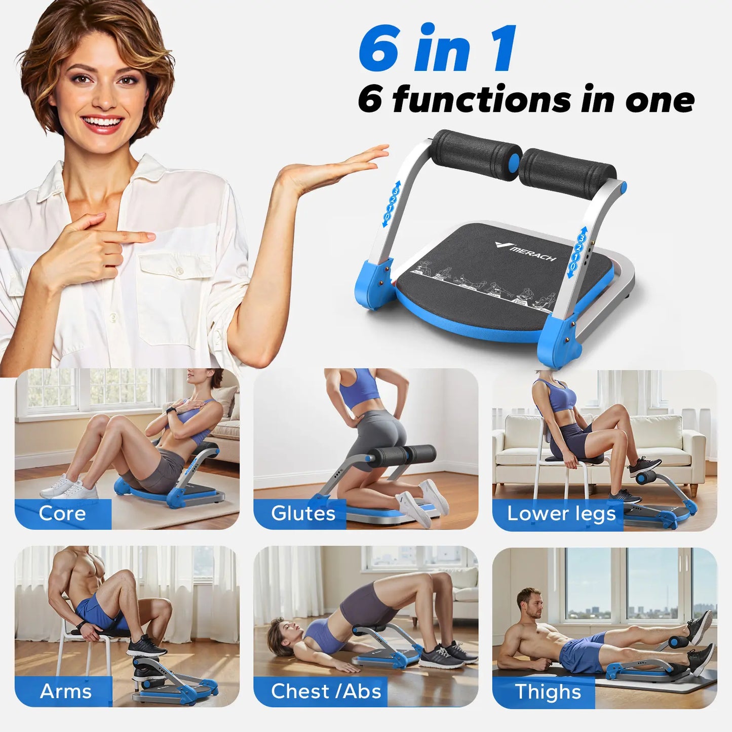 Sit-Up Exercise Equipment, 3-Level Adjustable Ab Crunch Machine Roll-up Machine, Core Trainer for Body Shaping & Muscle Building
