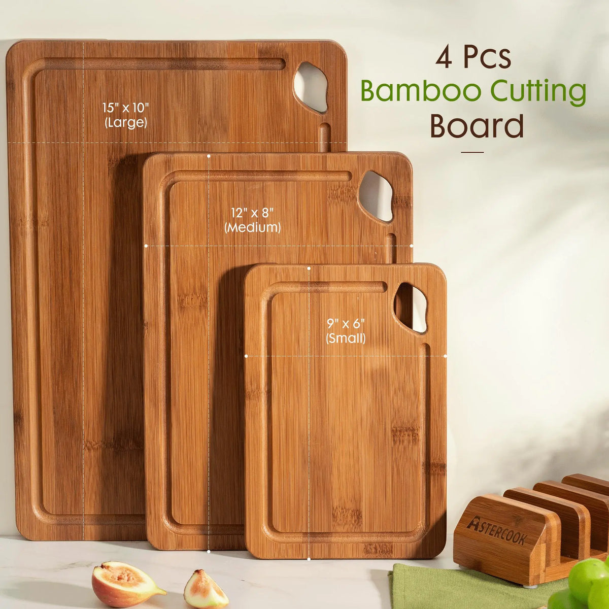 4-Piece Bamboo Cutting Board Set with Holder