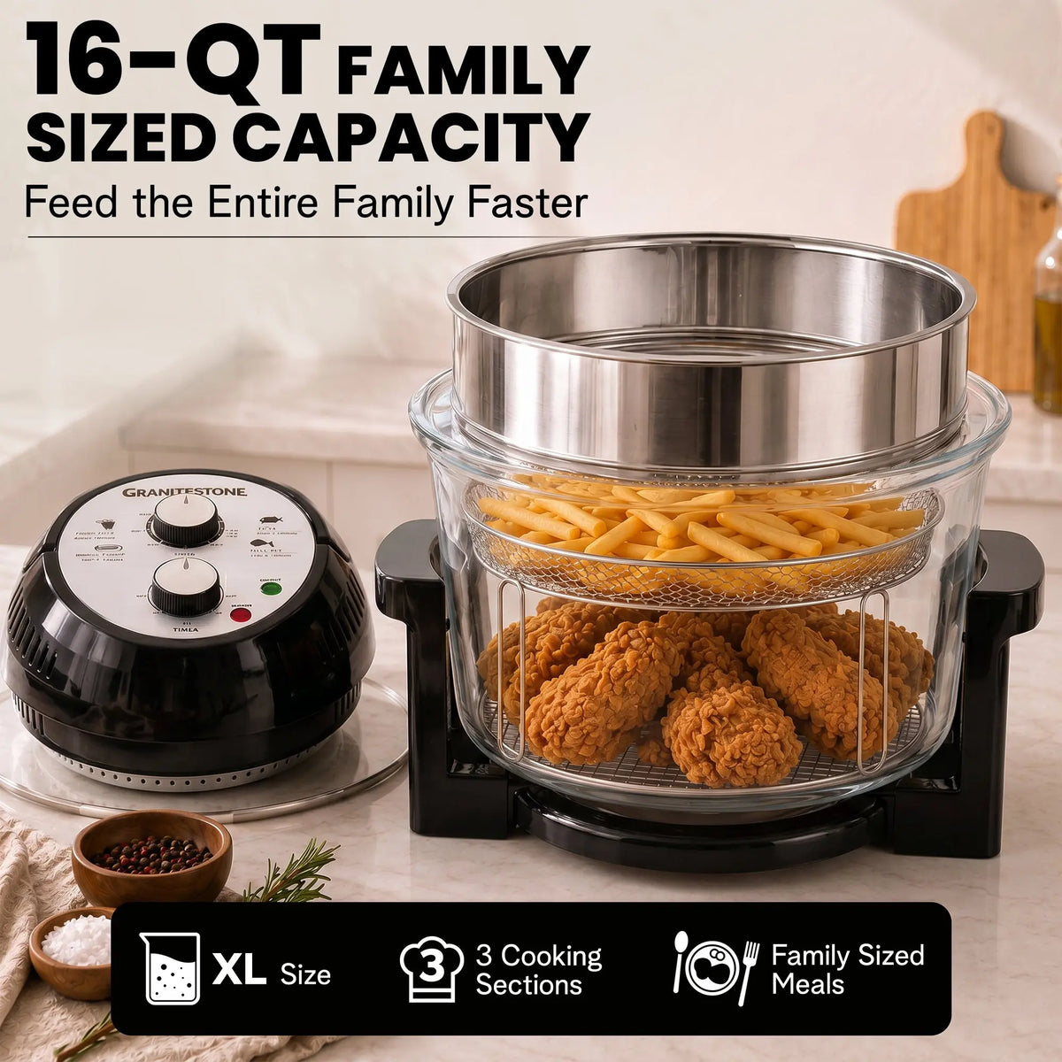 16 Quart Extra Large Oil-Less Air Fryer - Healthier, Crispier Cooking