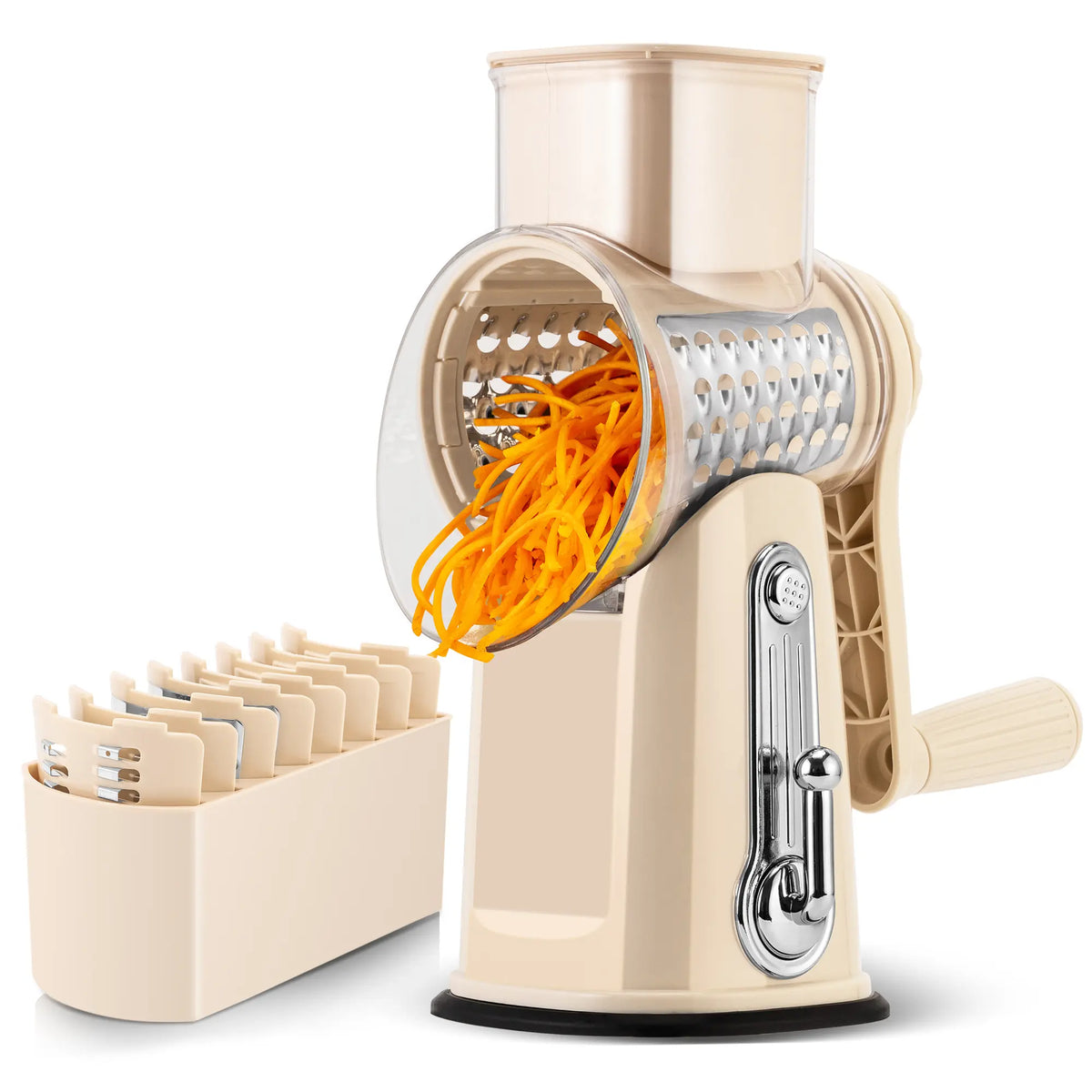 Rotary Grater | 5 Exquisitely Designed Blades in Different Shapes + Heavy-Duty Suction Cup Base