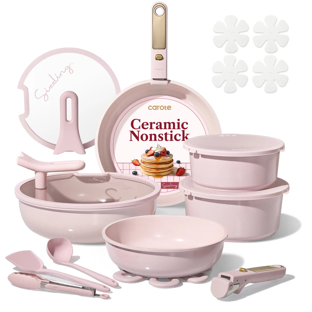 20Pcs Ceramic Cookware Set Stand-Up Lid with Detachable Handle Set, Non Stick Pots and Pans Set Non Toxic, PFAS Free
