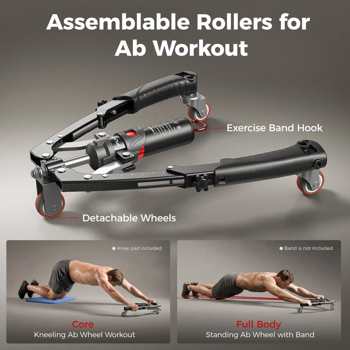 Adjustable Hydraulic Arm Trainer | 22-440lbs Foldable | Equipment with Ab Roller Wheel, Home Gym Exercise Equipment (Pad & Bag Incl.) for Men Women