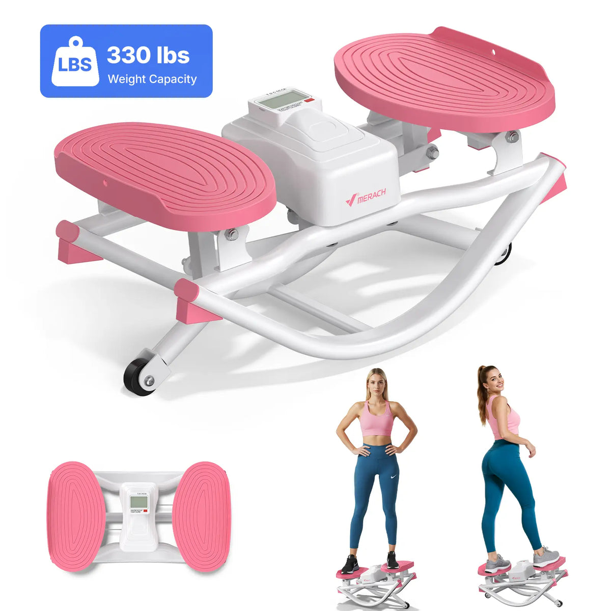 Hydraulic Fitness Stepper | LCD Monitor & Resistance Bands | 330LBS Weight Capacity