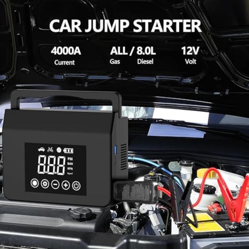 Portable Car Jump Starter with Air Compressor, (ALL Gas/7.0L Diesel) with 150PSI Tire Inflator, 12V Car Battery Jump Power,15000mAh Power Bank With LED Light