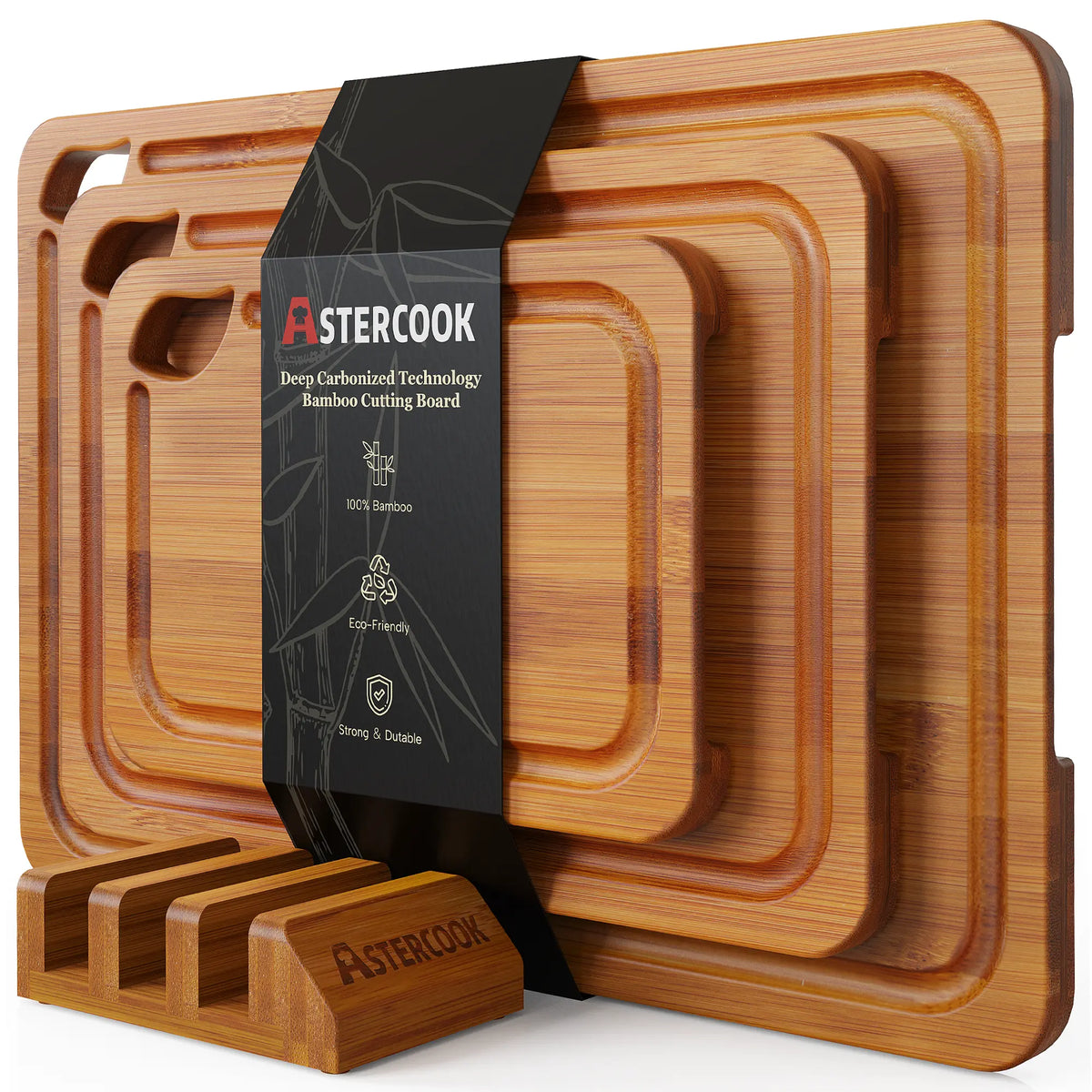 4-Piece Bamboo Cutting Board Set with Holder