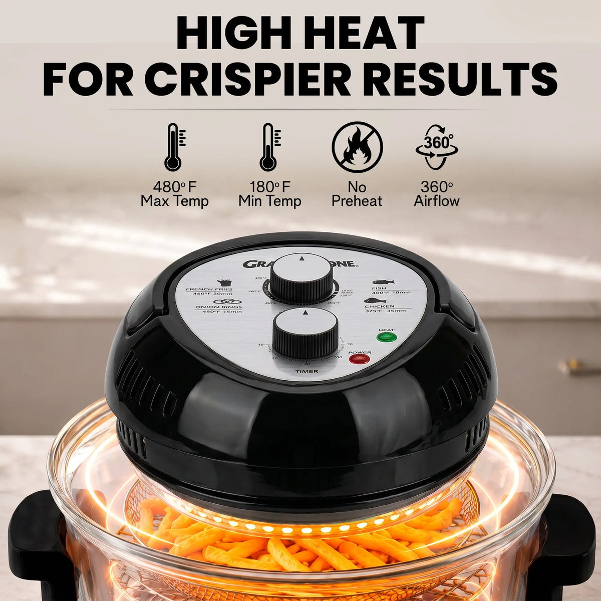16 Quart Extra Large Oil-Less Air Fryer - Healthier, Crispier Cooking