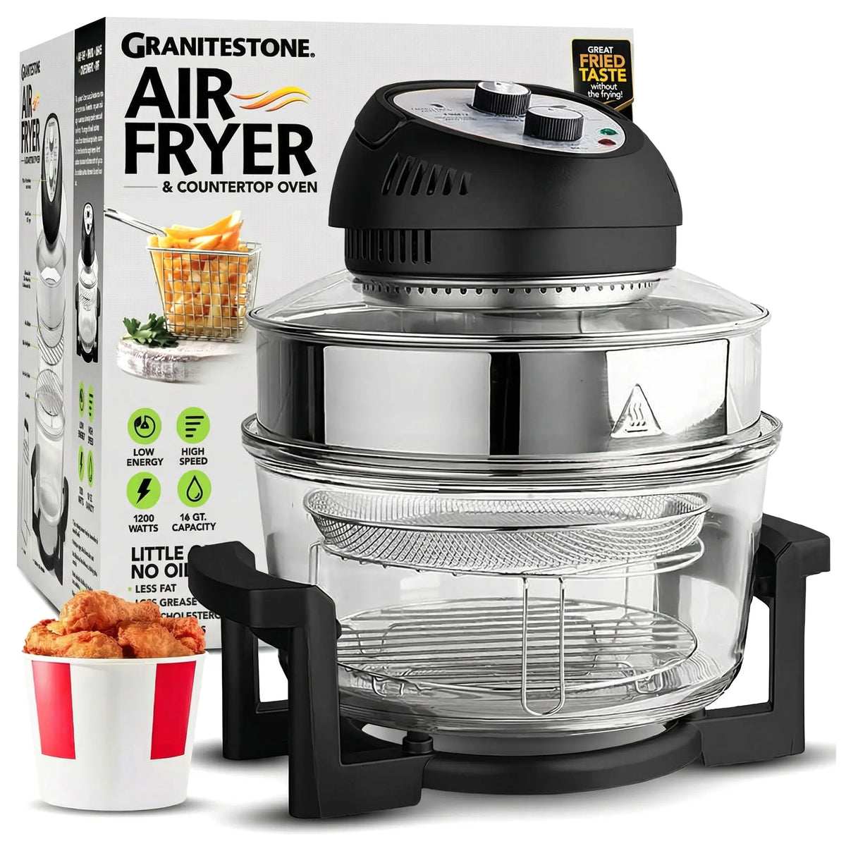 16 Quart Extra Large Oil-Less Air Fryer - Healthier, Crispier Cooking