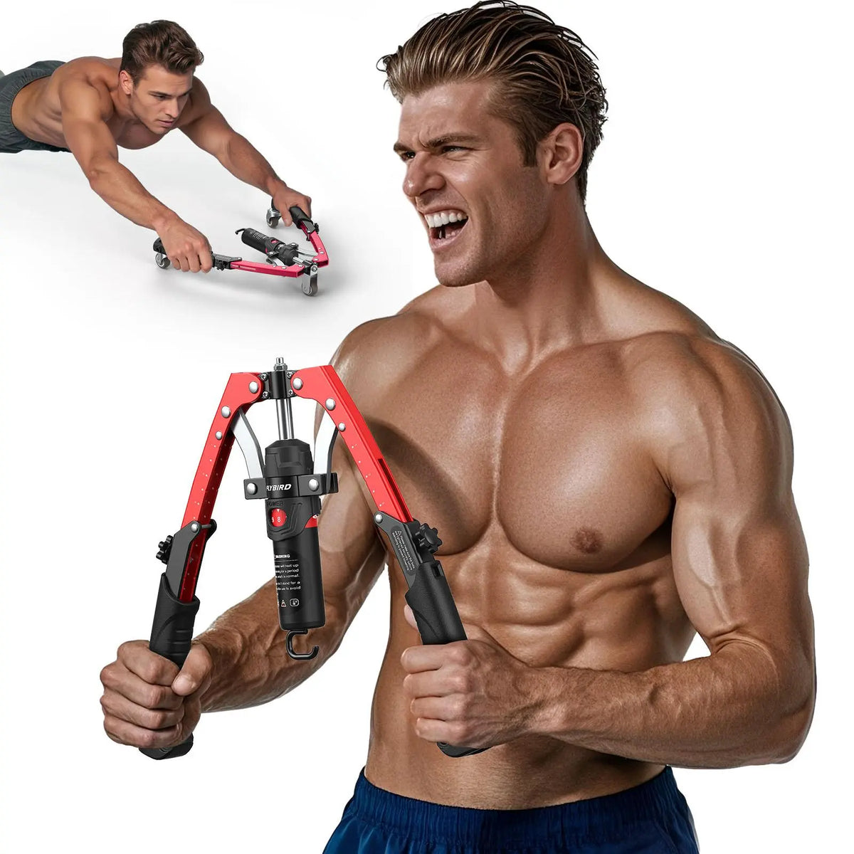 Adjustable Hydraulic Arm Trainer | 22-440lbs Foldable | Equipment with Ab Roller Wheel, Home Gym Exercise Equipment (Pad & Bag Incl.) for Men Women
