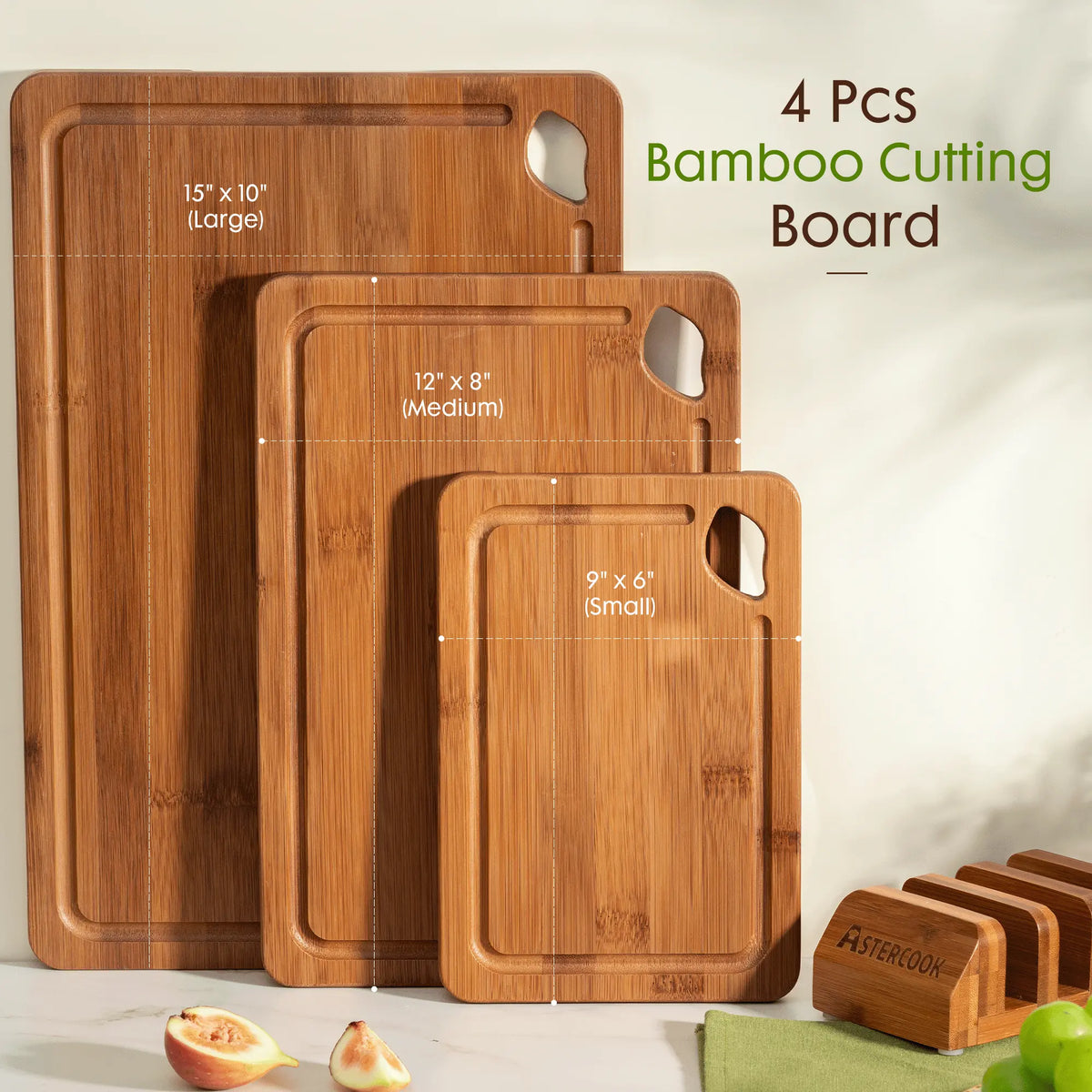 4-Piece Bamboo Cutting Board Set with Holder