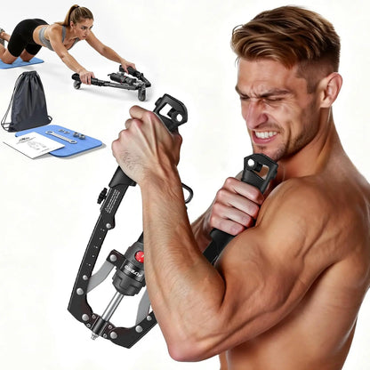 Adjustable Hydraulic Arm Trainer | 22-440lbs Foldable | Equipment with Ab Roller Wheel, Home Gym Exercise Equipment (Pad & Bag Incl.) for Men Women